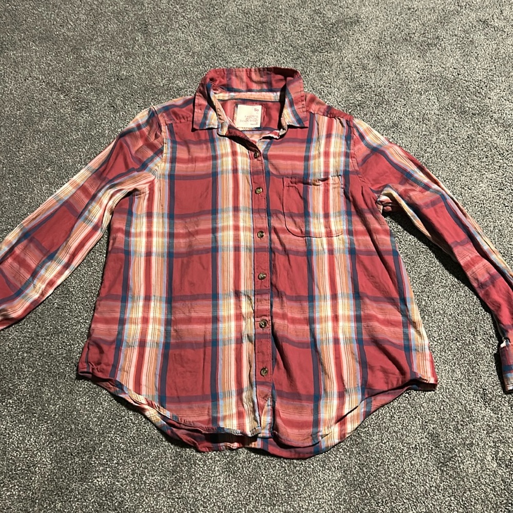Juniors Red Plaid Button Down Shirt